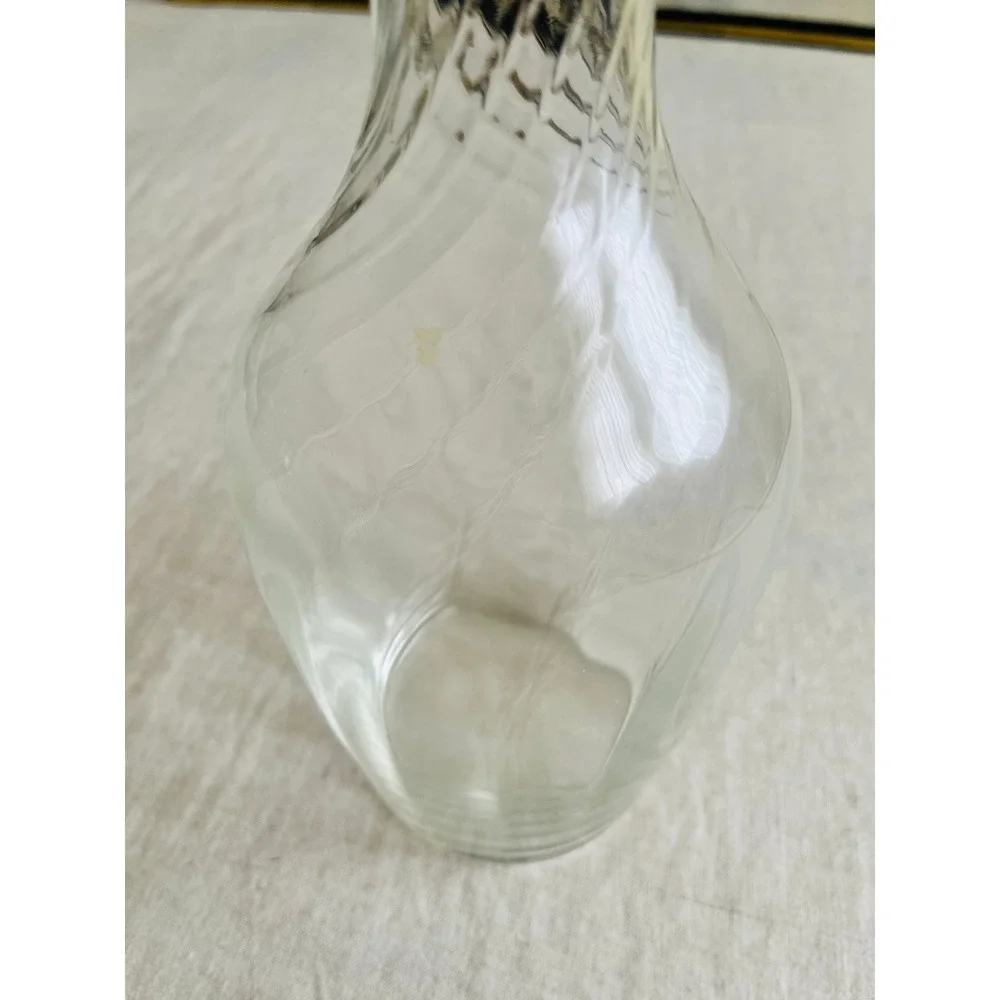 Vintage Hand Blown Optic Swirl Glass Decanter Heavy Bottom Clear 9.5 Inch